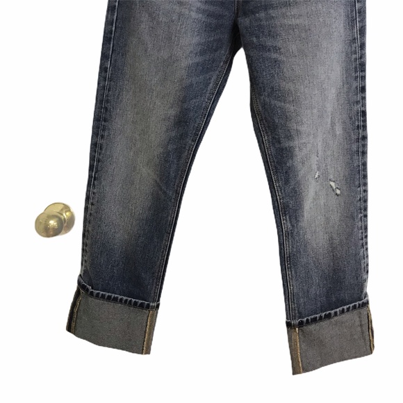 Zara Medium Wash Mid Rise Jeans w/ Turnup Hems NEW - Picture 8 of 12